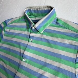 Mizzen+Main Shirt Mens Small Short Sleeve Button Up Halyard Multi Stripe Stretch